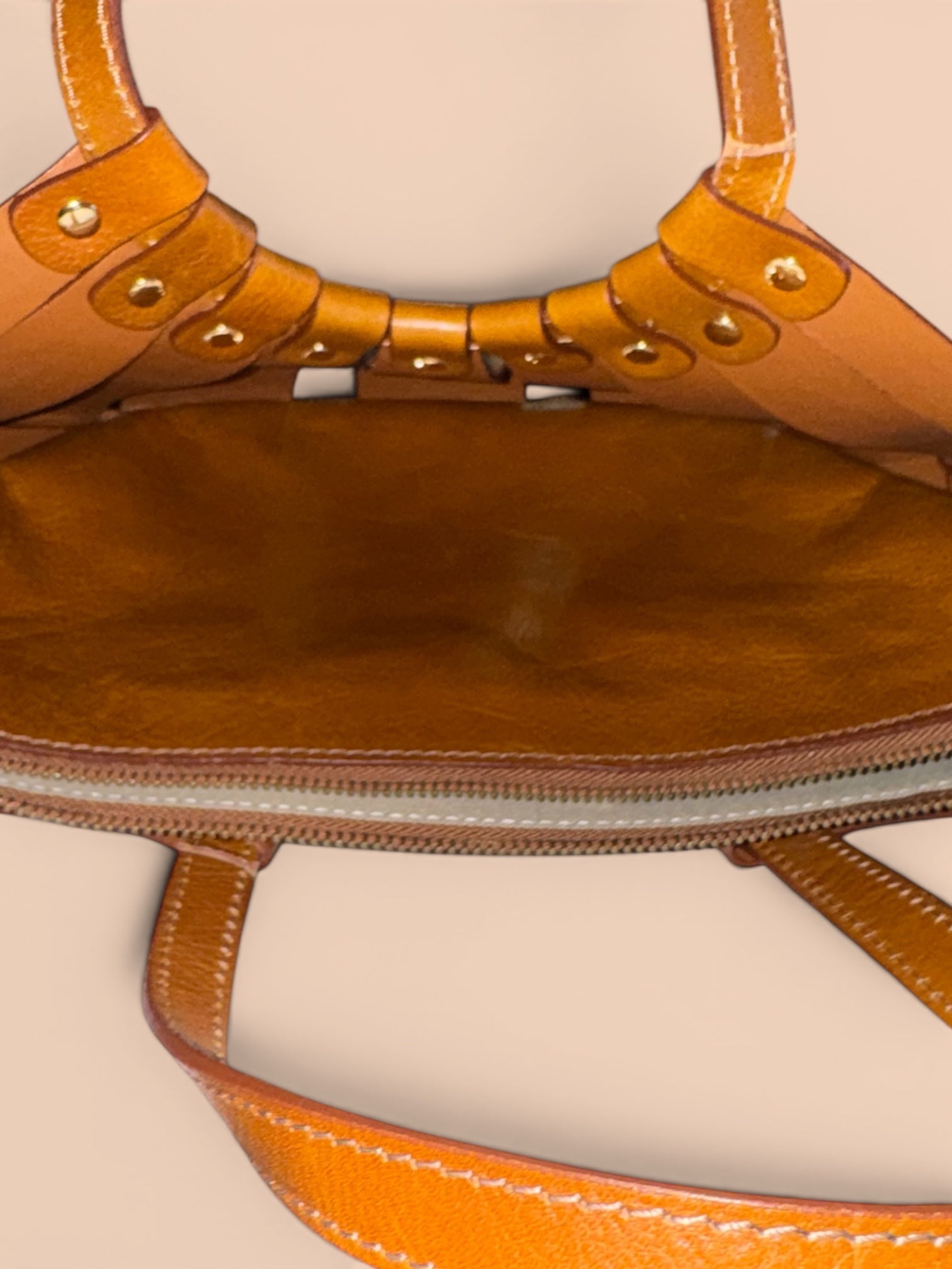 Pratesi Firenze Cognac Italian Leather Fan Flap Crossbody Satchel Bag Made in Italy