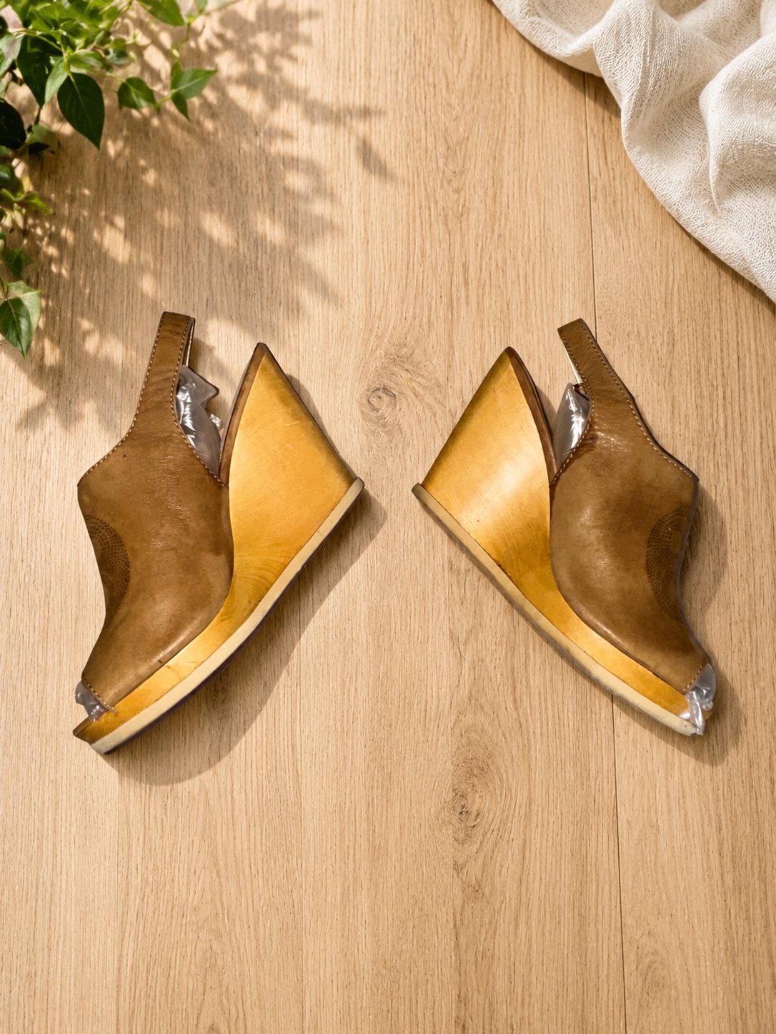 COACH Jade Leather Perforated Wedge Sandals