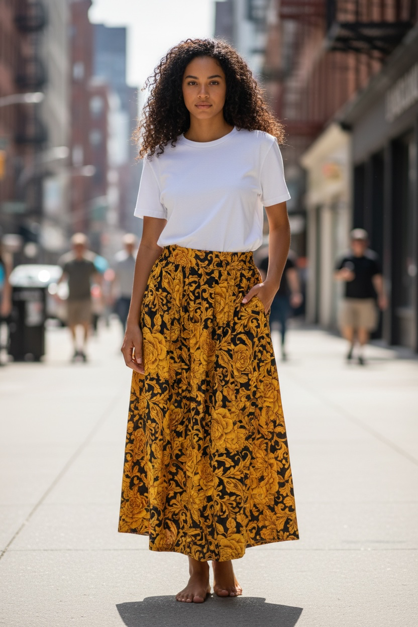Vintage Pliers Ltd. Floral Baroque Midi Skirt