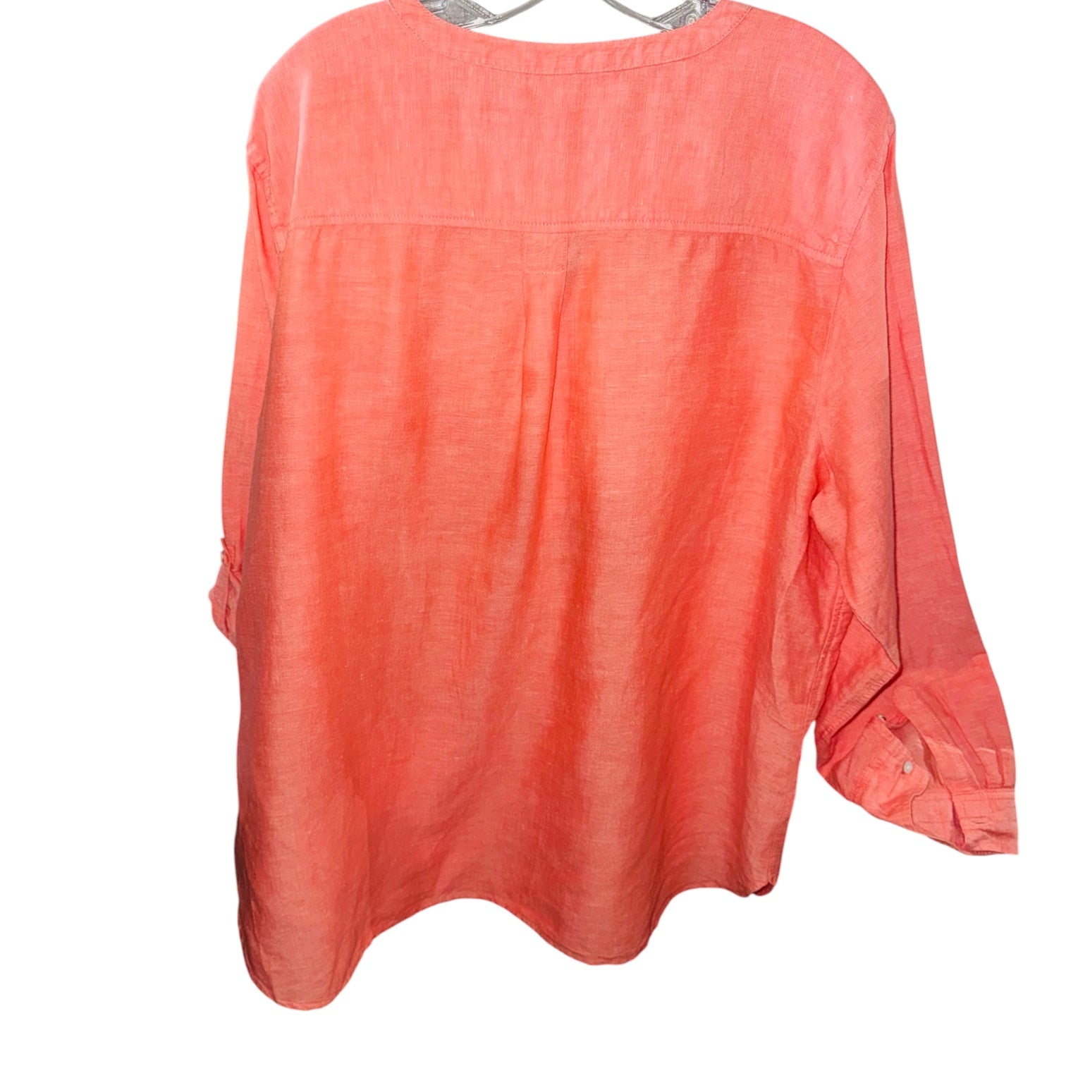 Talbots Coral Linen Blend Roll-Tab Tunic Top