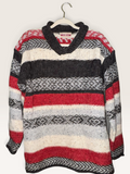 Best Authentic Red, Black & Cream Striped Shawl-Collar Sweater