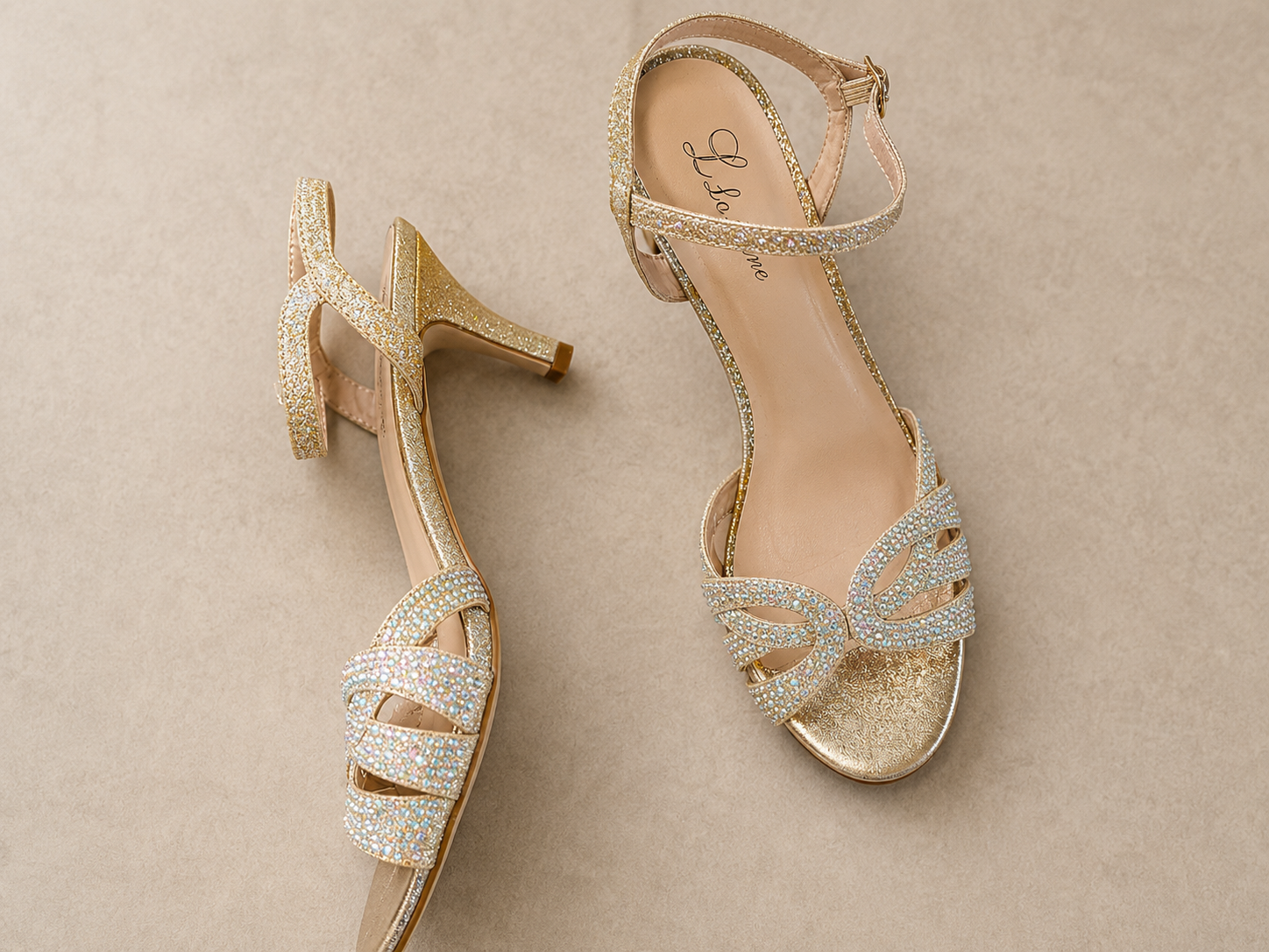 L. Lorraine Gold Rhinestone Heels