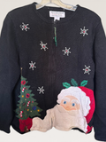 Tiara International Santa & Christmas Tree Zip Cardigan