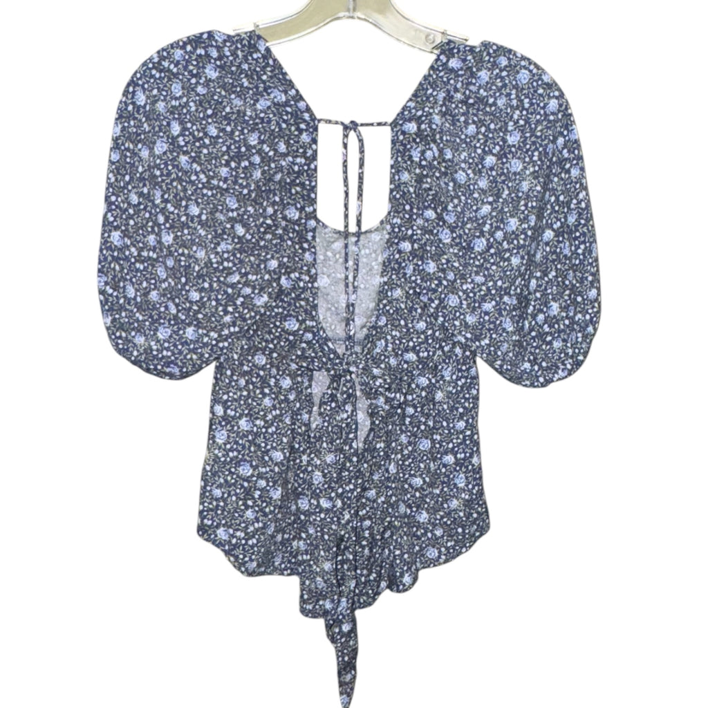 Floral Puff Sleeve Tie Back Top