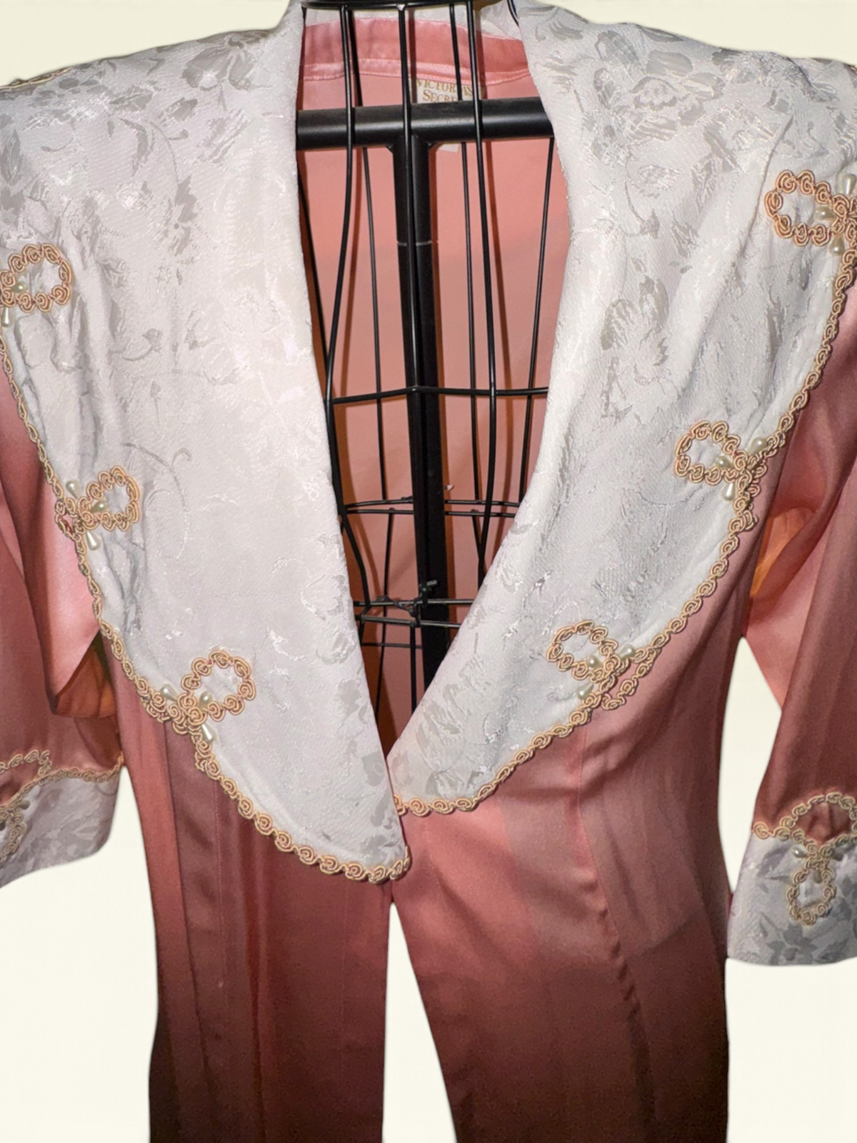 Vintage Victoria’s Secret Gold Label Pink Satin Robe with Gold Bow Trim