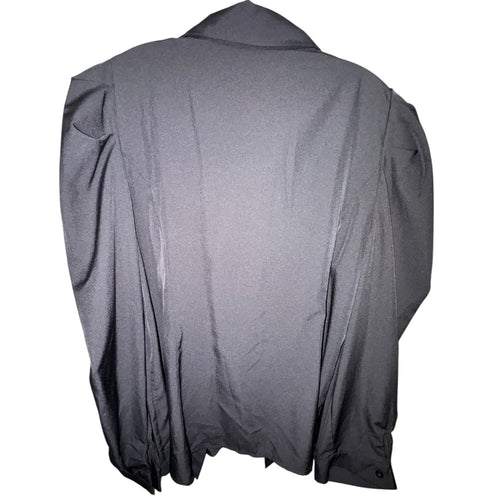 Black Puff Sleeve Button-Up Blouse
