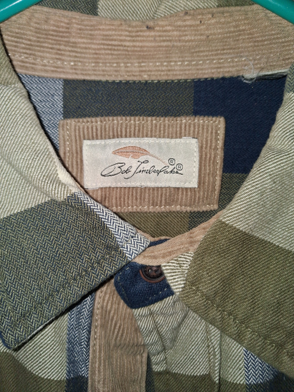 Bob Timberlake Olive & Navy Buffalo Plaid Shirt with Corduroy Trim