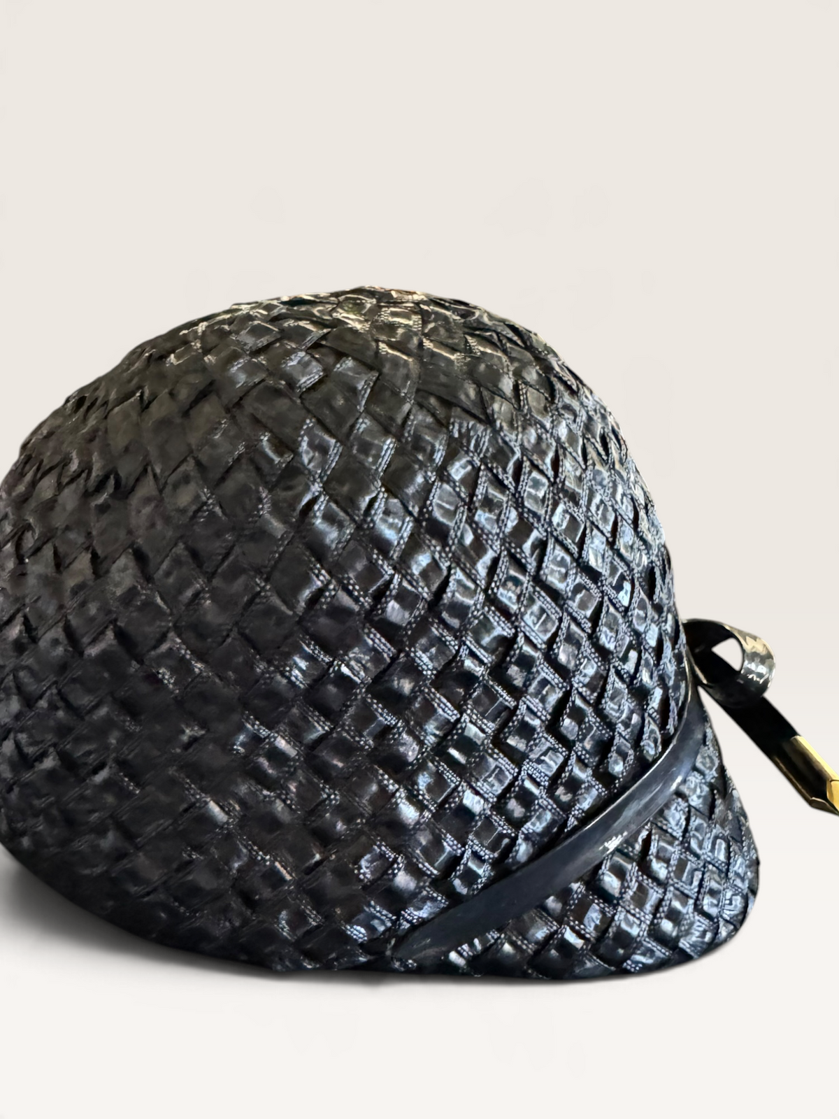 Navy Woven Ribbon Cloche Hat with Bow