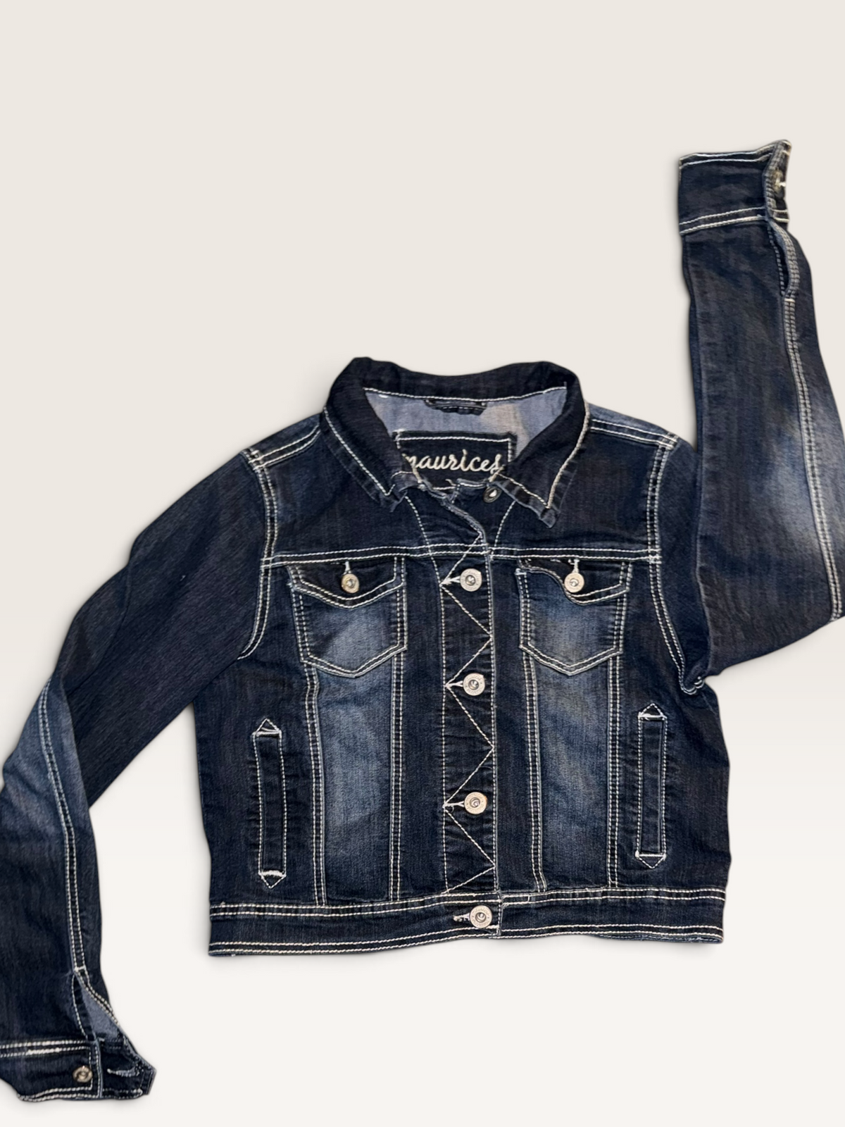 Maurices Dark Wash Contrast-Stitch Denim Jacket