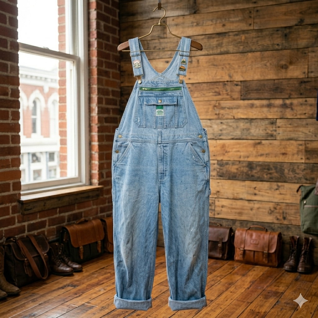 Vintage Liberty Distressed Denim Overalls - Patented Green Zipper Fly