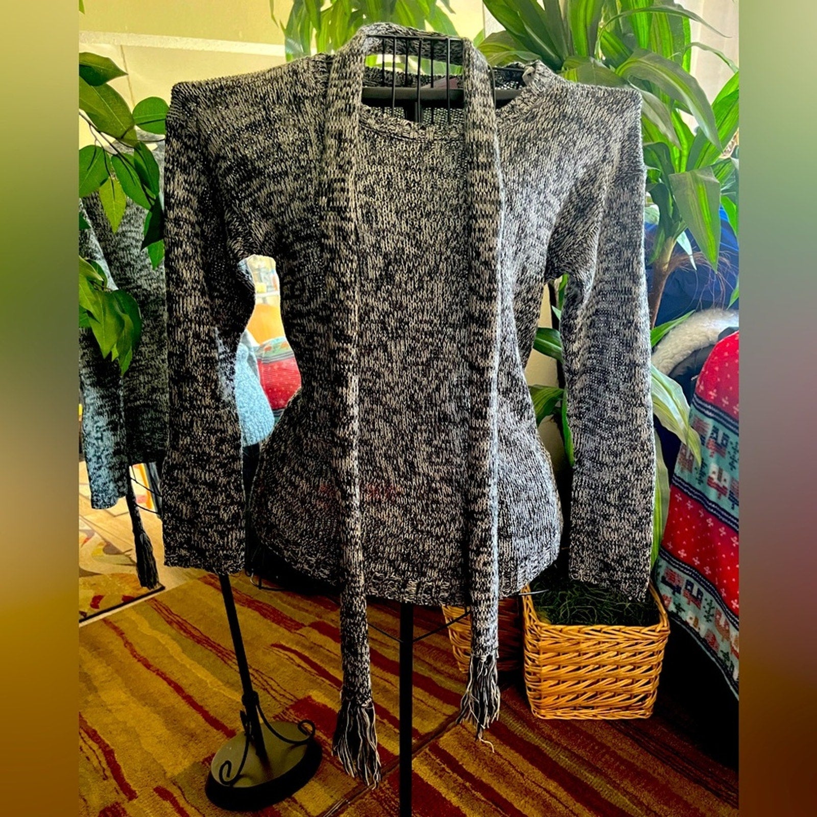 Scoop neck sweater with matching scarf