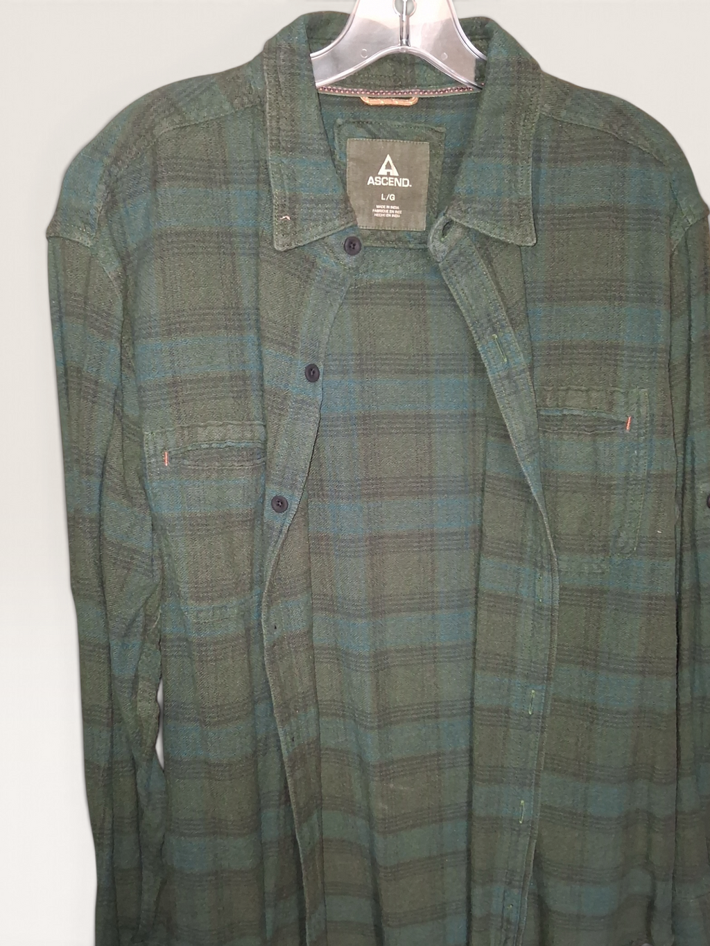Ascend Green & Blue Plaid Long Sleeve Flannel Shirt
