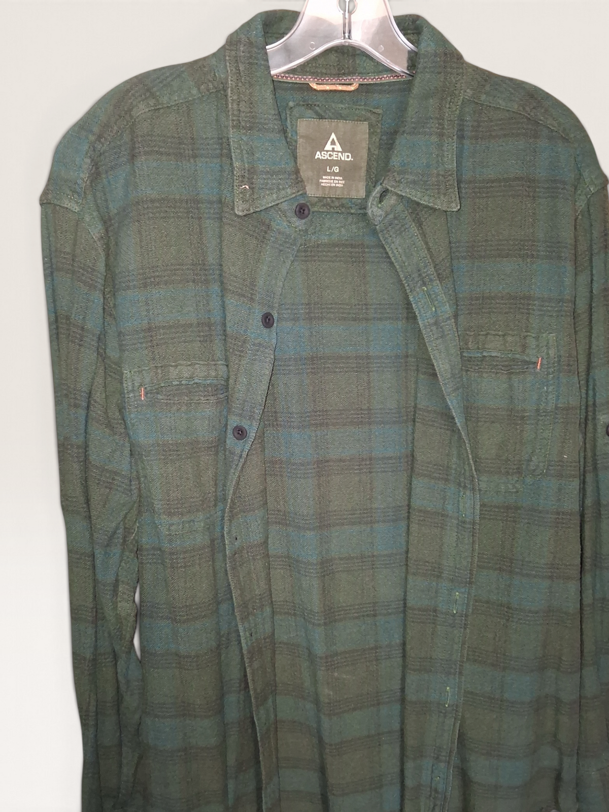 Ascend Green & Blue Plaid Long Sleeve Flannel Shirt