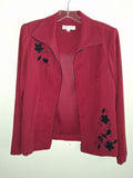 Dressbarn Red Floral Embellished Zip-Front Jacket