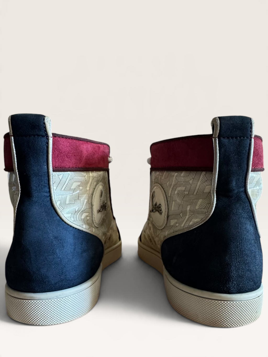 Christian Louboutin Louis Orlato Cream & Burgundy High-Top Sneakers