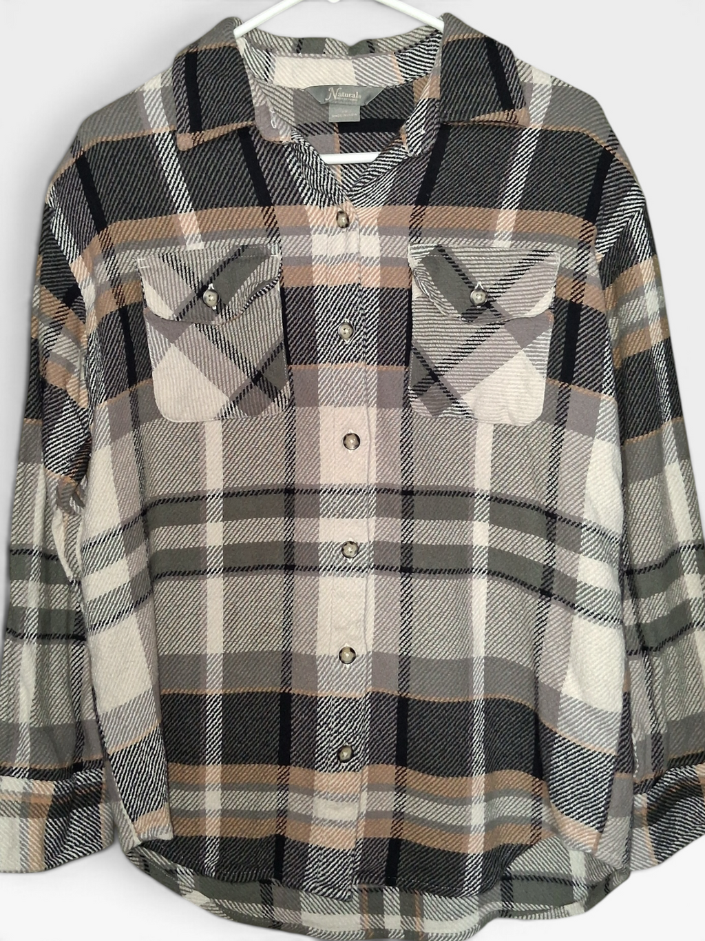 Natural Reflections Women's Neutral Plaid Flannel Shirt