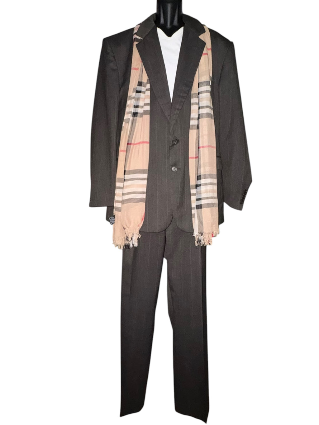 Famous Brands Brown Pinstripe Two-Piece Suit