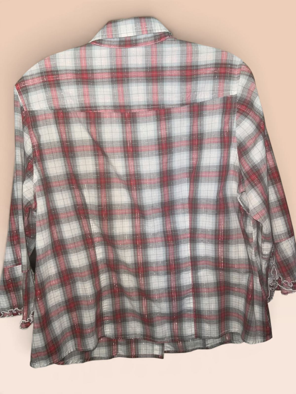 Cato Pink & Gray Shimmer Plaid Button-Up Shirt