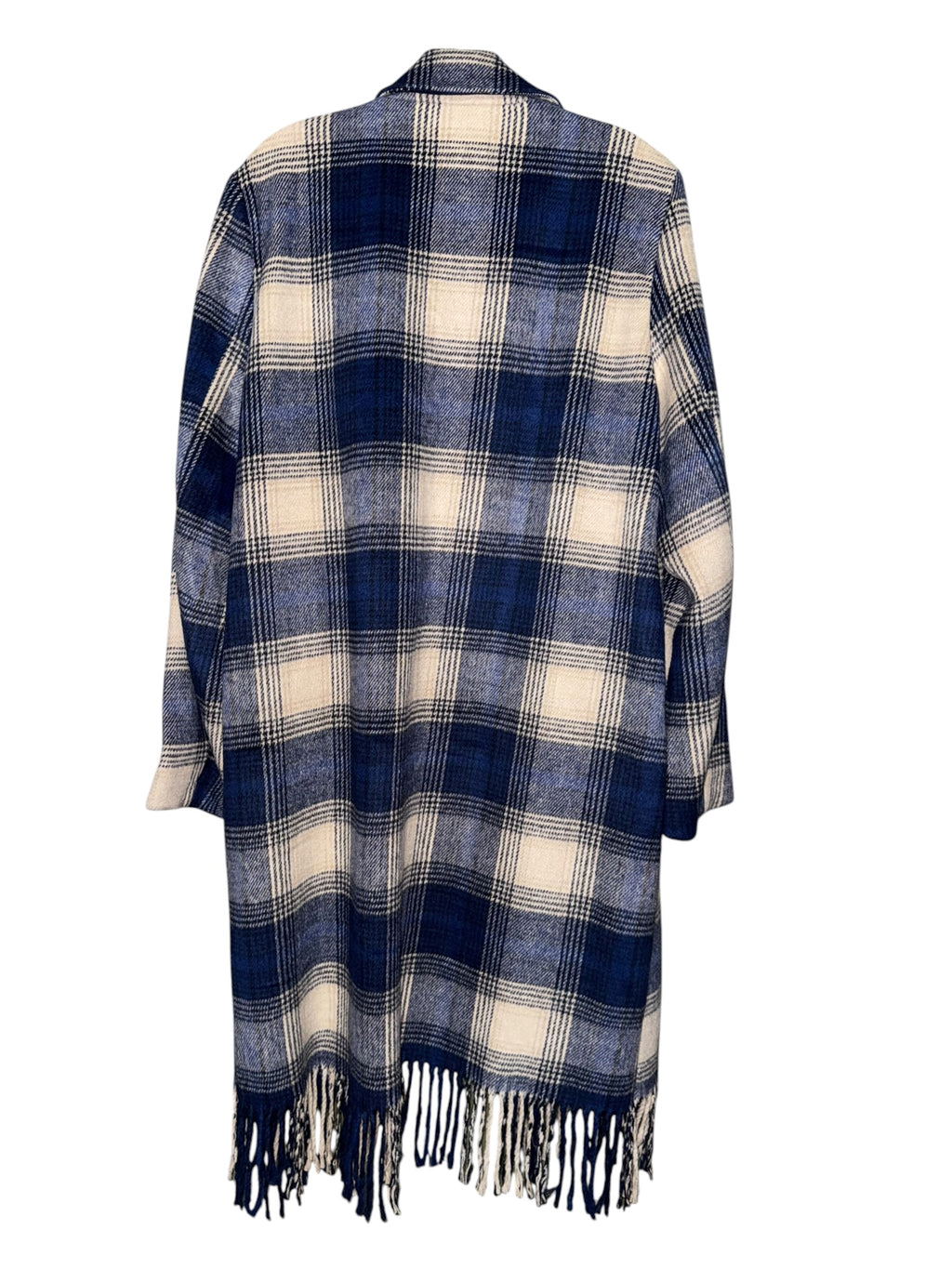 Z Supply Navy & Cream Plaid Fringe Coat