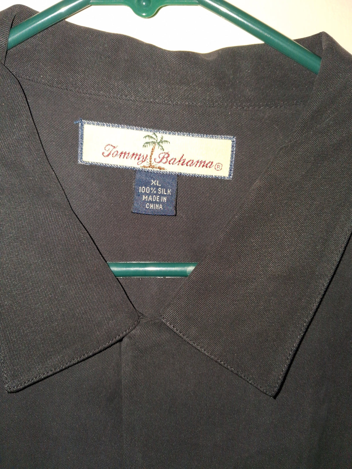 Tommy Bahama Black 100% Silk Short-Sleeve Camp Shirt