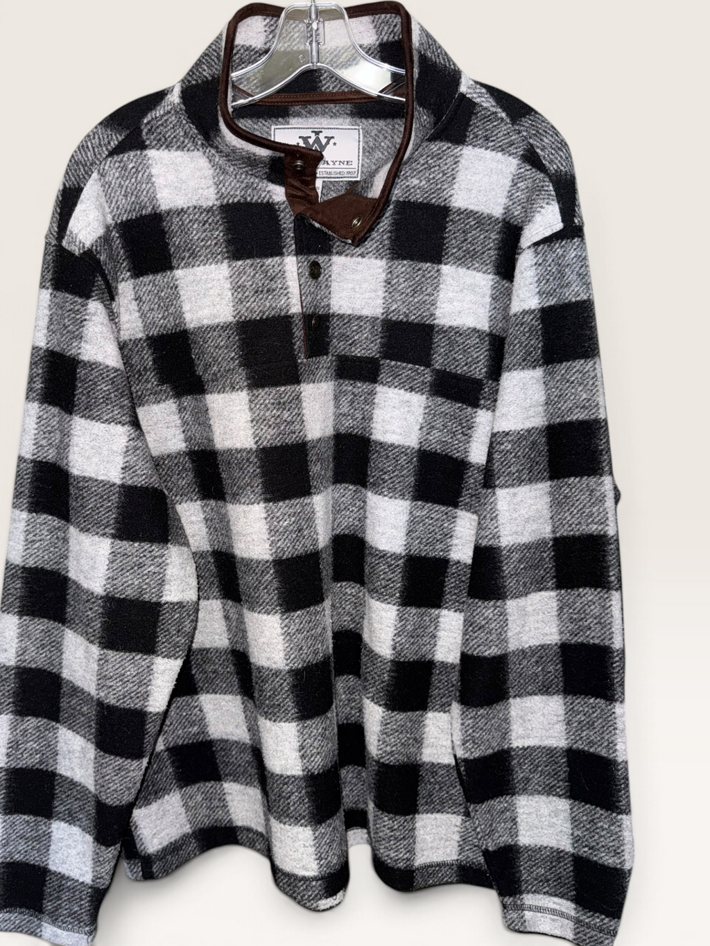 John Wayne Black & White Buffalo Plaid Fleece Pullover