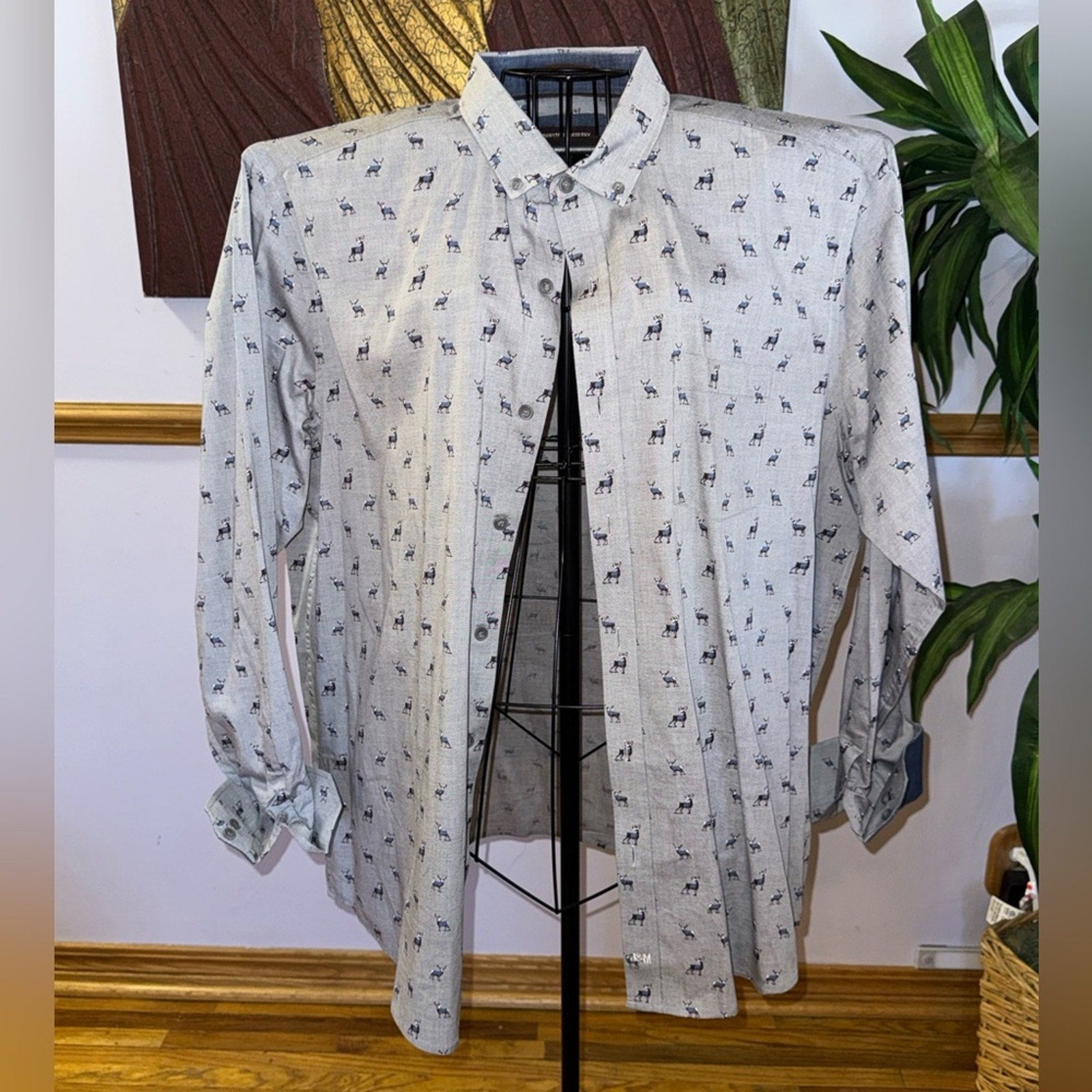 Johnston & Murphy Beige Shirt with Animal Print