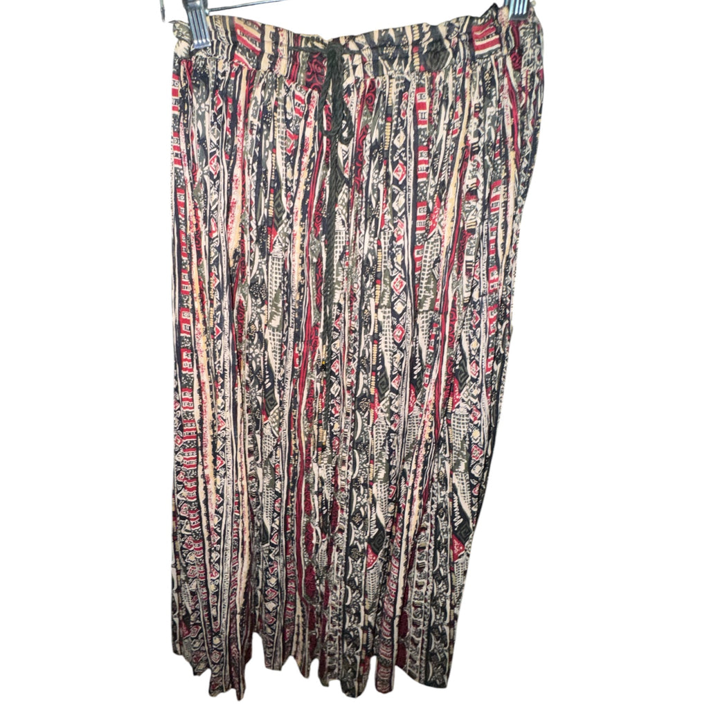 Vintage Sag Harbor Tribal Print Midi Skirt | Boho Rayon Pull-On Skirt