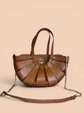 Pratesi Firenze Cognac Italian Leather Fan Flap Crossbody Satchel Bag Made in Italy