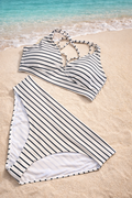 Calia Striped Bikini Set – Top L / Bottom XL – Black & White High-Waisted Swim Set