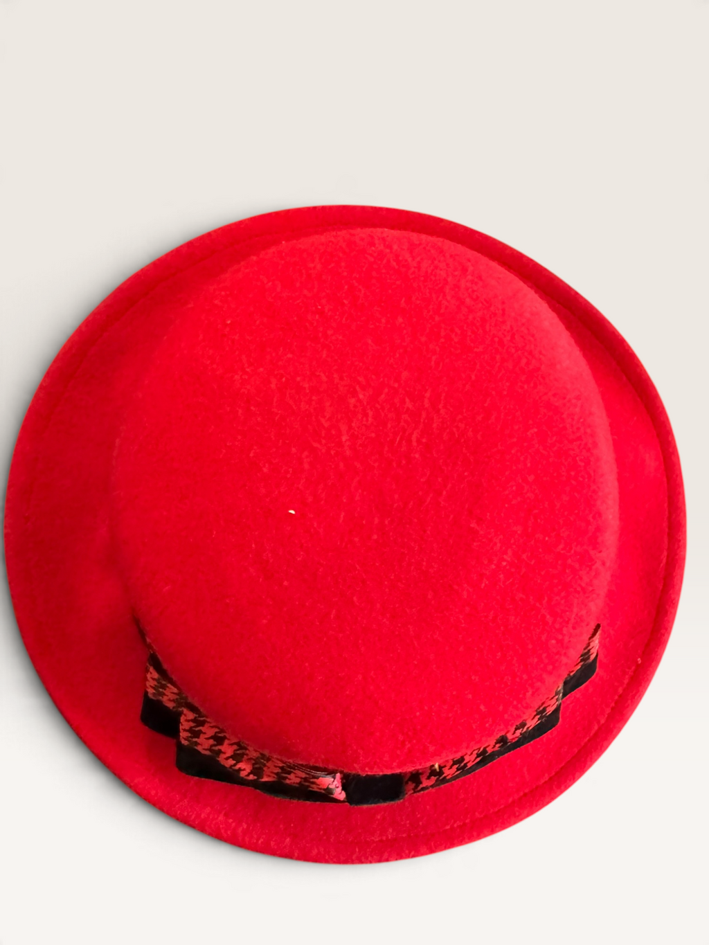 Red Felt Dress Hat with Houndstooth Bow