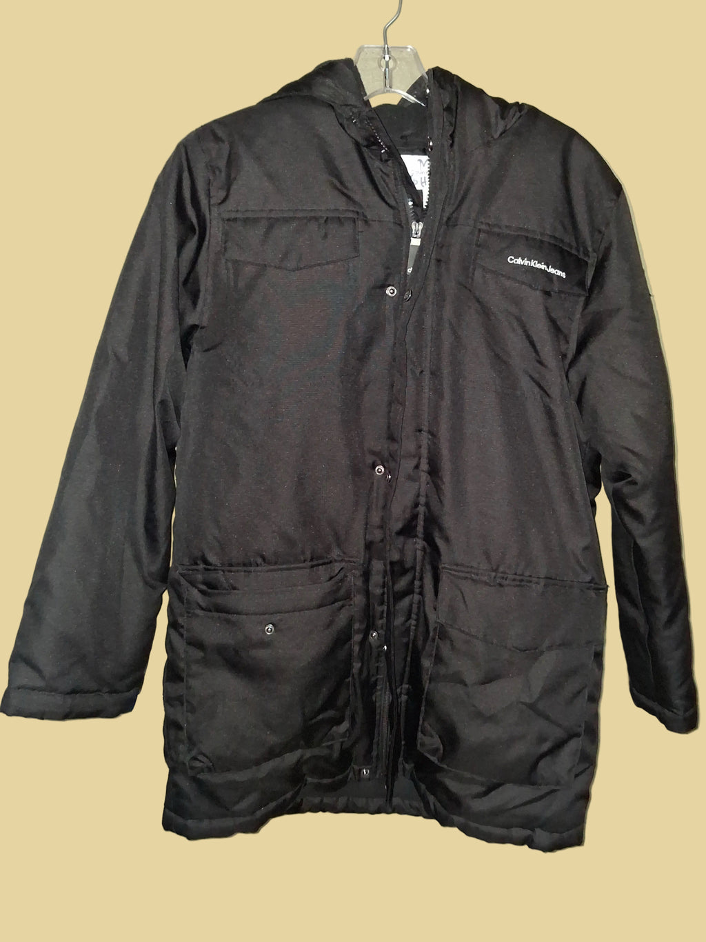 Calvin Klein Jeans Black Hooded Utility Parka Coat
