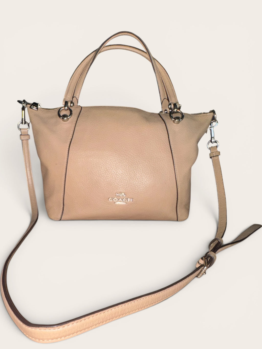 Coach Kacey Pebbled Leather Top Zip Satchel Crossbody Bag - Taupe