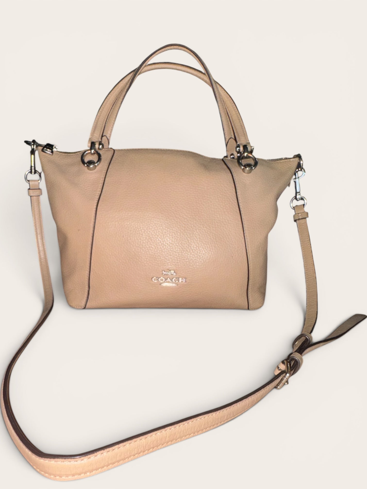 Coach Kacey Pebbled Leather Top Zip Satchel Crossbody Bag - Taupe