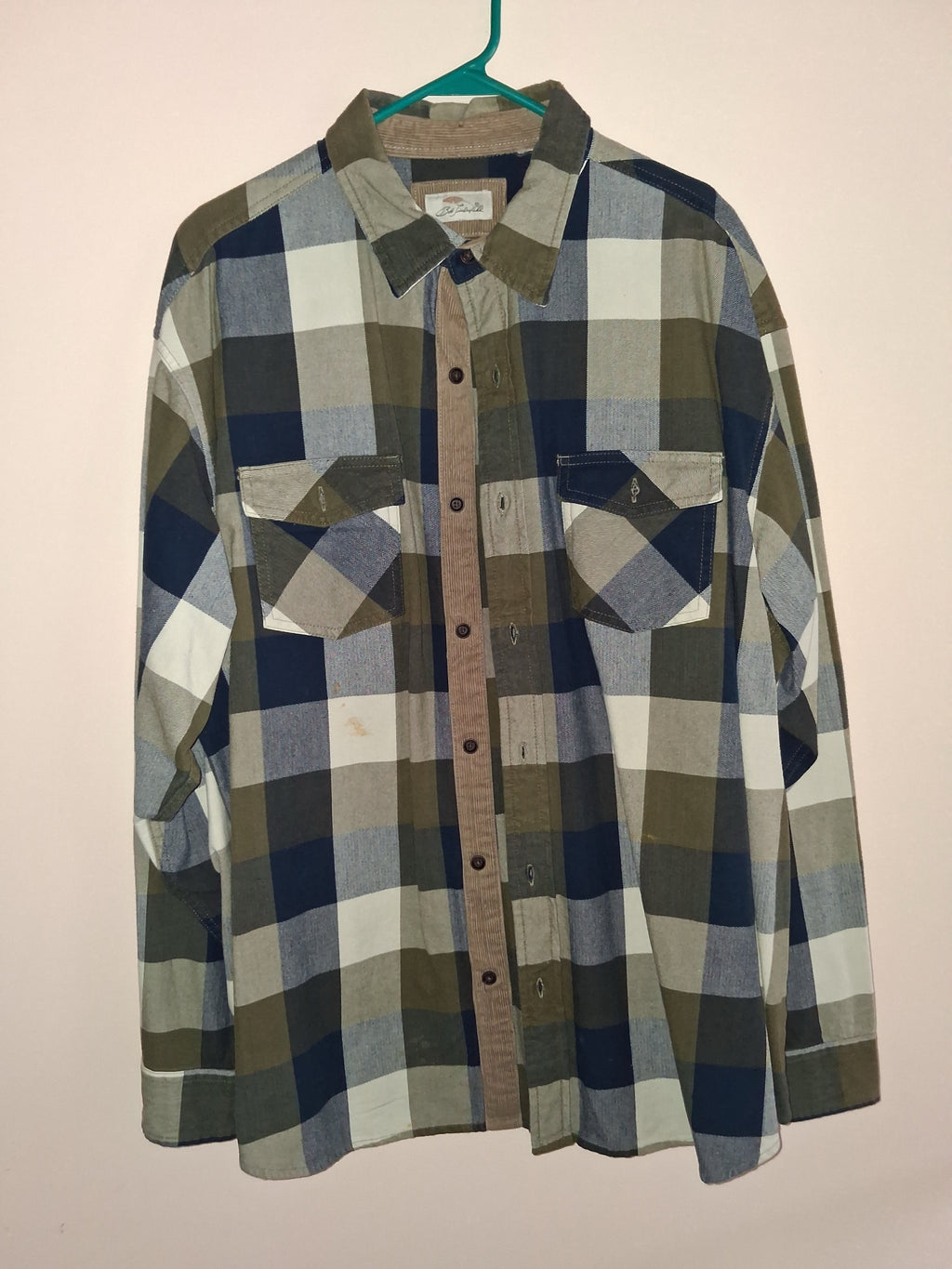 Bob Timberlake Olive & Navy Buffalo Plaid Shirt with Corduroy Trim