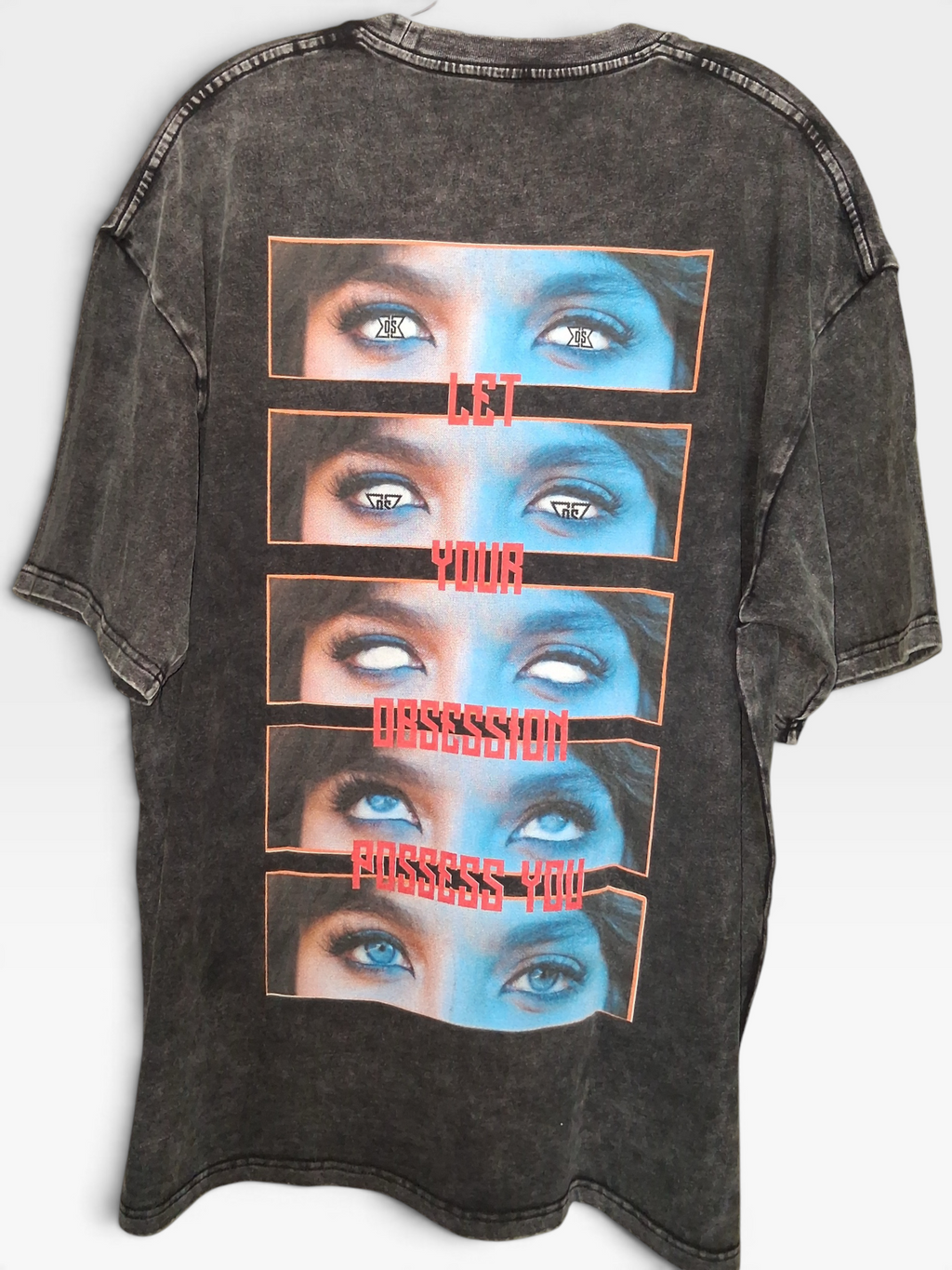 Distressed Acid Wash Graphic T-Shirt “Let Your Obsession Possess You”