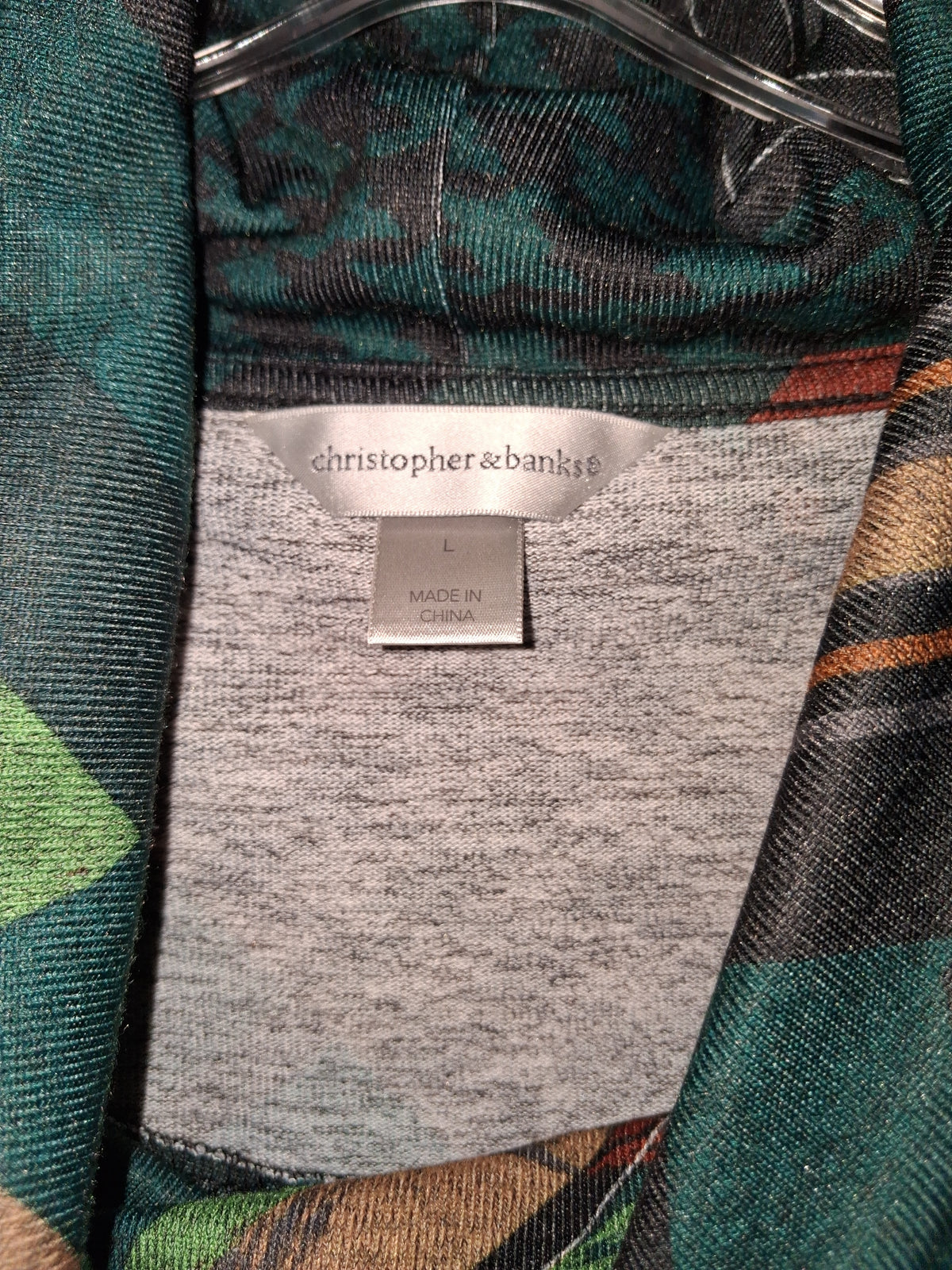 Christopher & Banks Green Abstract Geometric Cowl-Neck Tunic