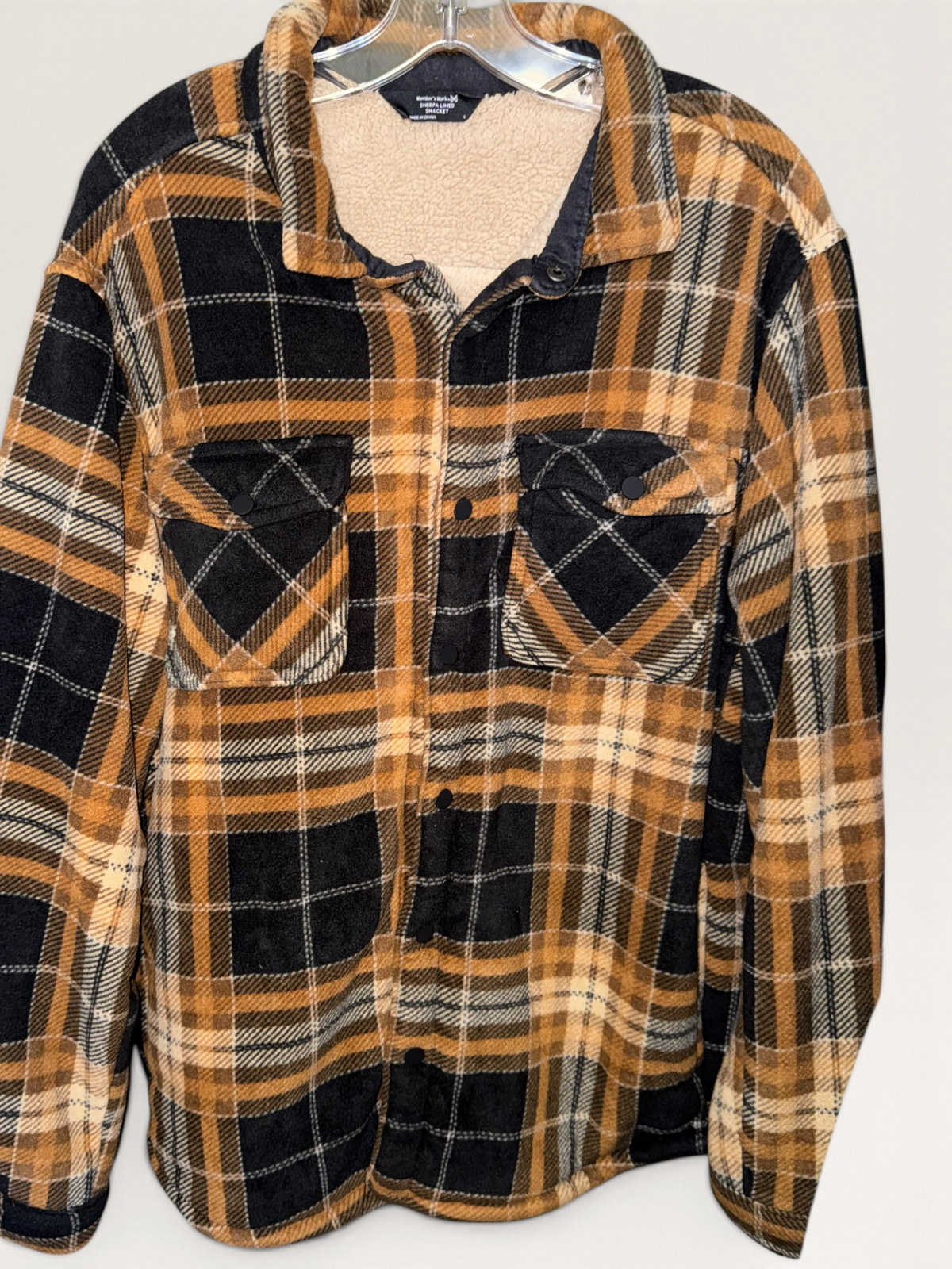 Member’s Mark Mustard & Black Plaid Sherpa-Lined Shacket