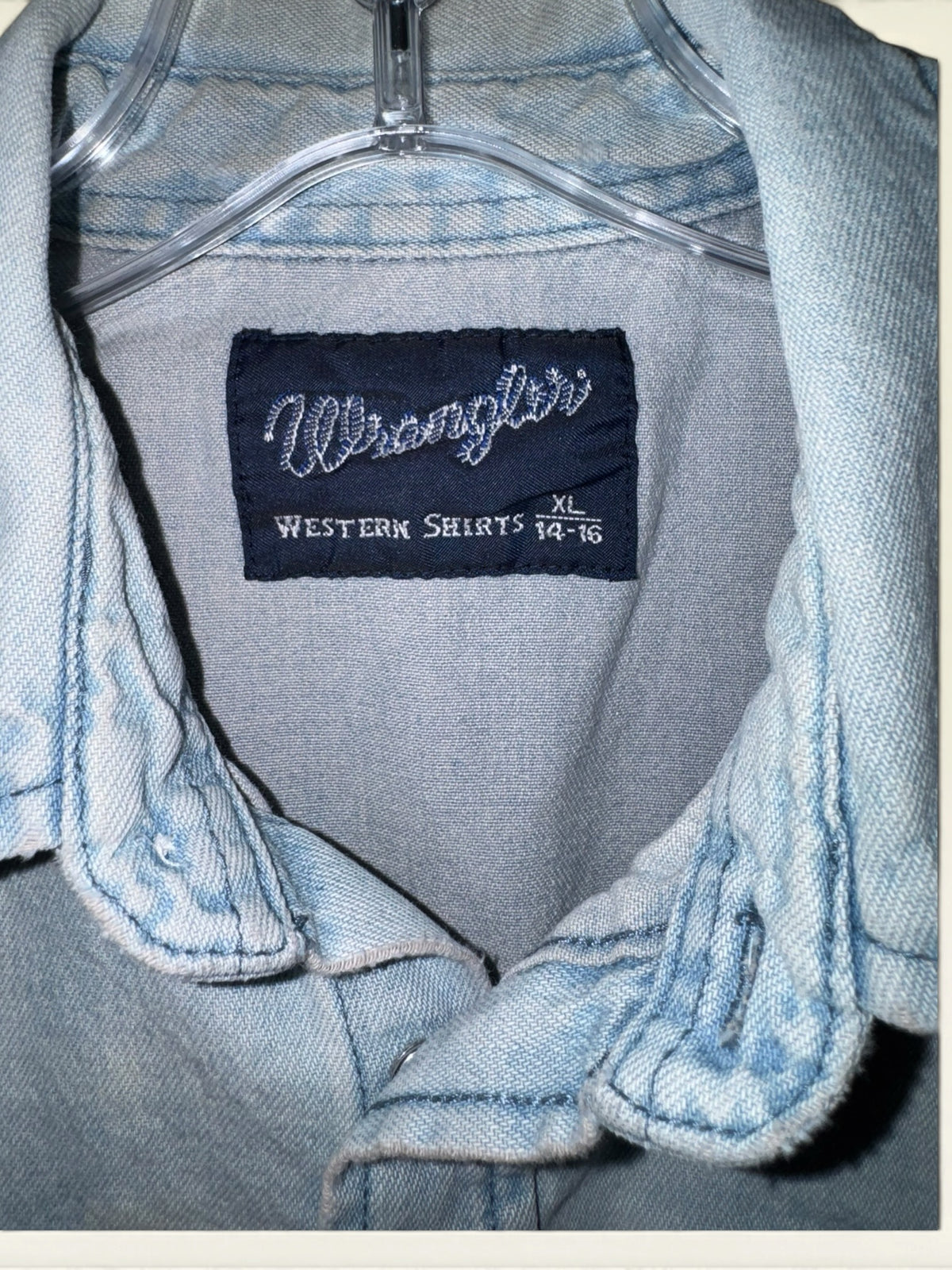 Wrangler Light-Wash Pearl-Snap Western Shirt