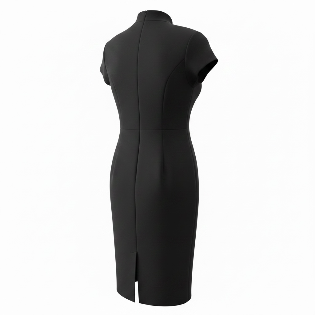 Jones Wear Petite Vintage Black Mandarin Collar Button Front Sheath Dress