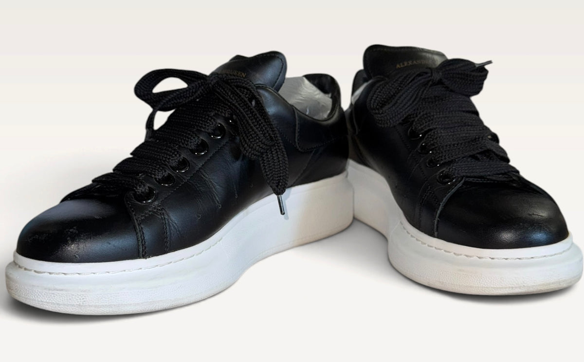 Alexander McQueen Oversized Black Leather Platform Sneakers