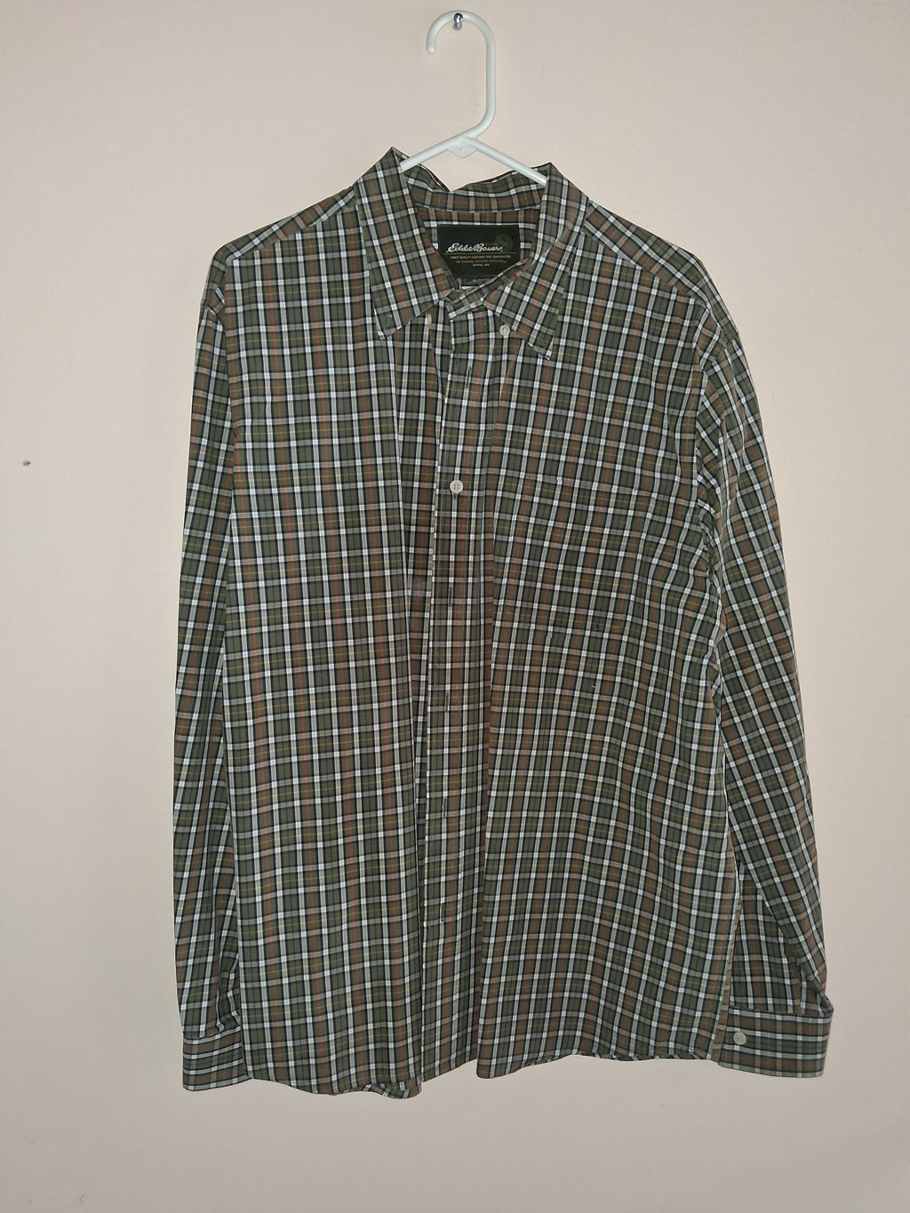 Eddie Bauer Green, Navy & White Tartan Plaid Shirt