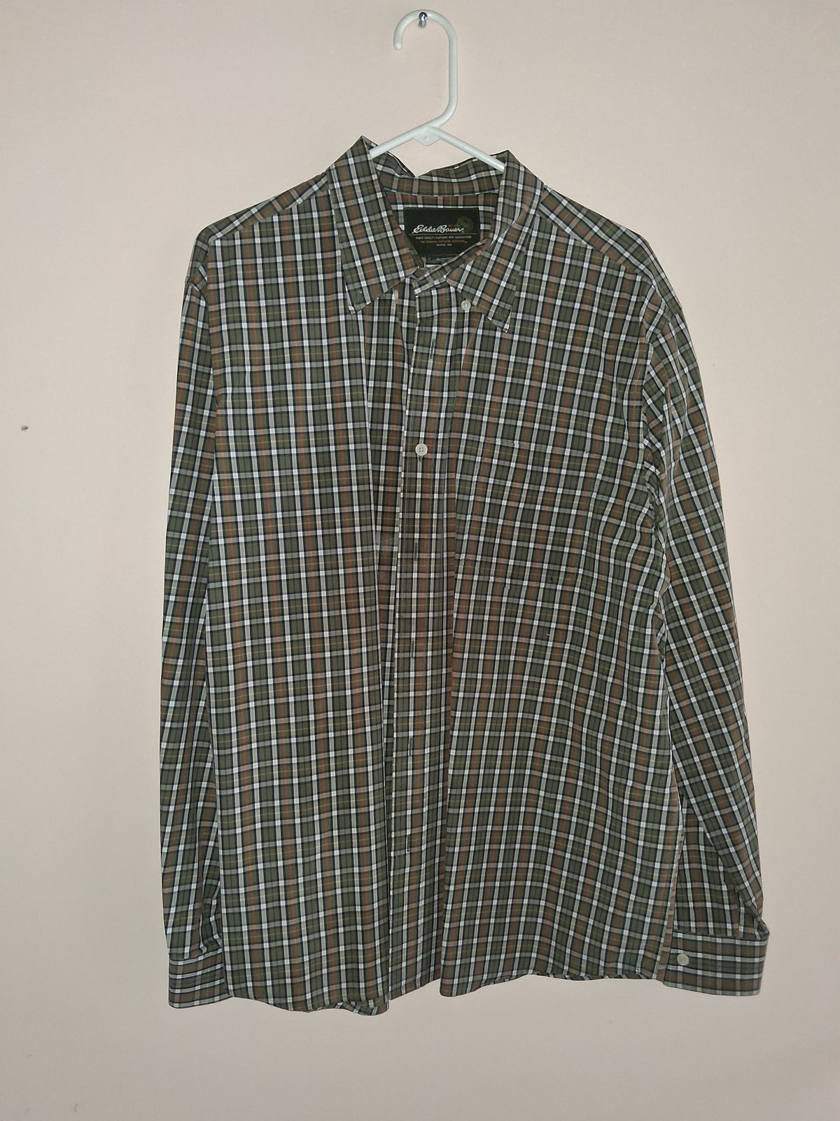 Eddie Bauer Green, Navy & White Tartan Plaid Shirt