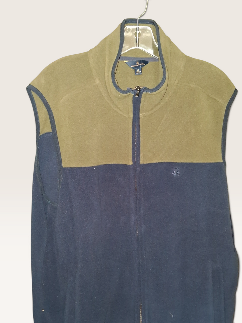 Brooks Brothers Olive Green & Navy Colorblock Fleece Vest