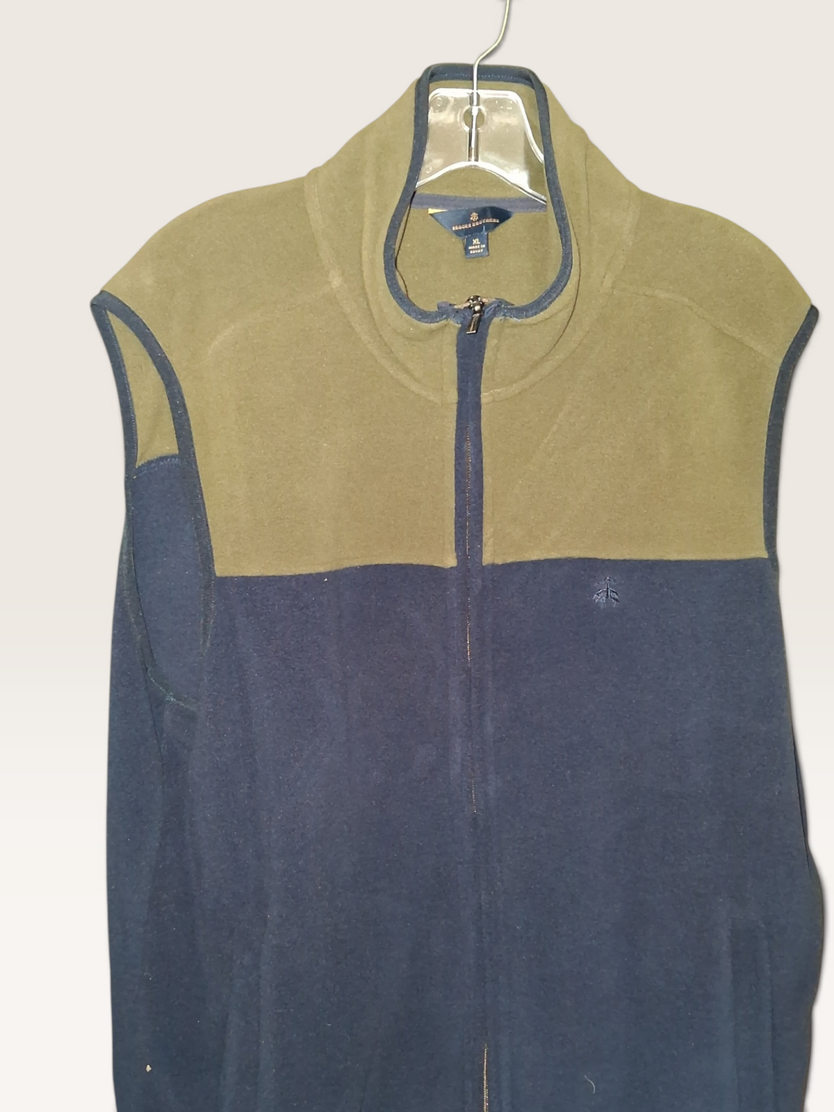 Brooks Brothers Olive Green & Navy Colorblock Fleece Vest