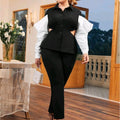 Contrast Sleeve Button down Cutout Top & Pants Set