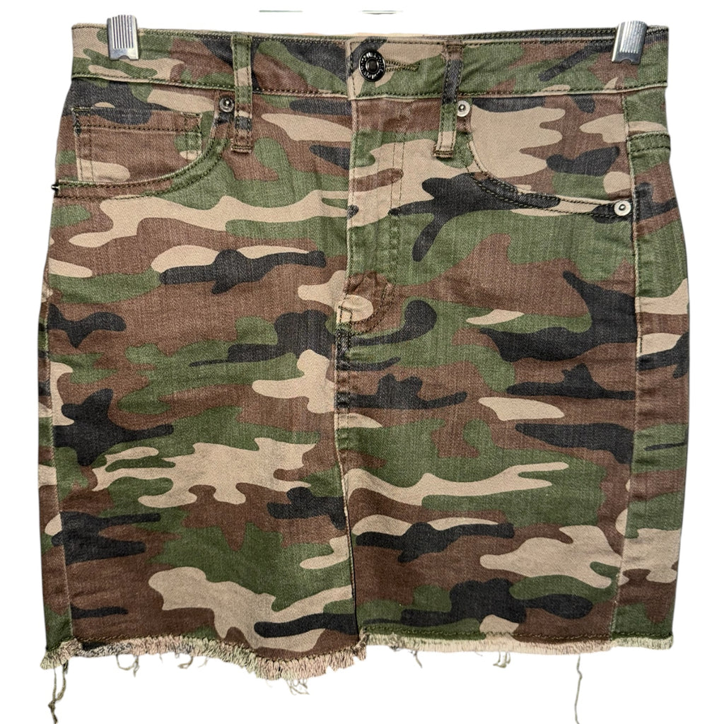 Camouflage Distressed Denim Mini Skirt