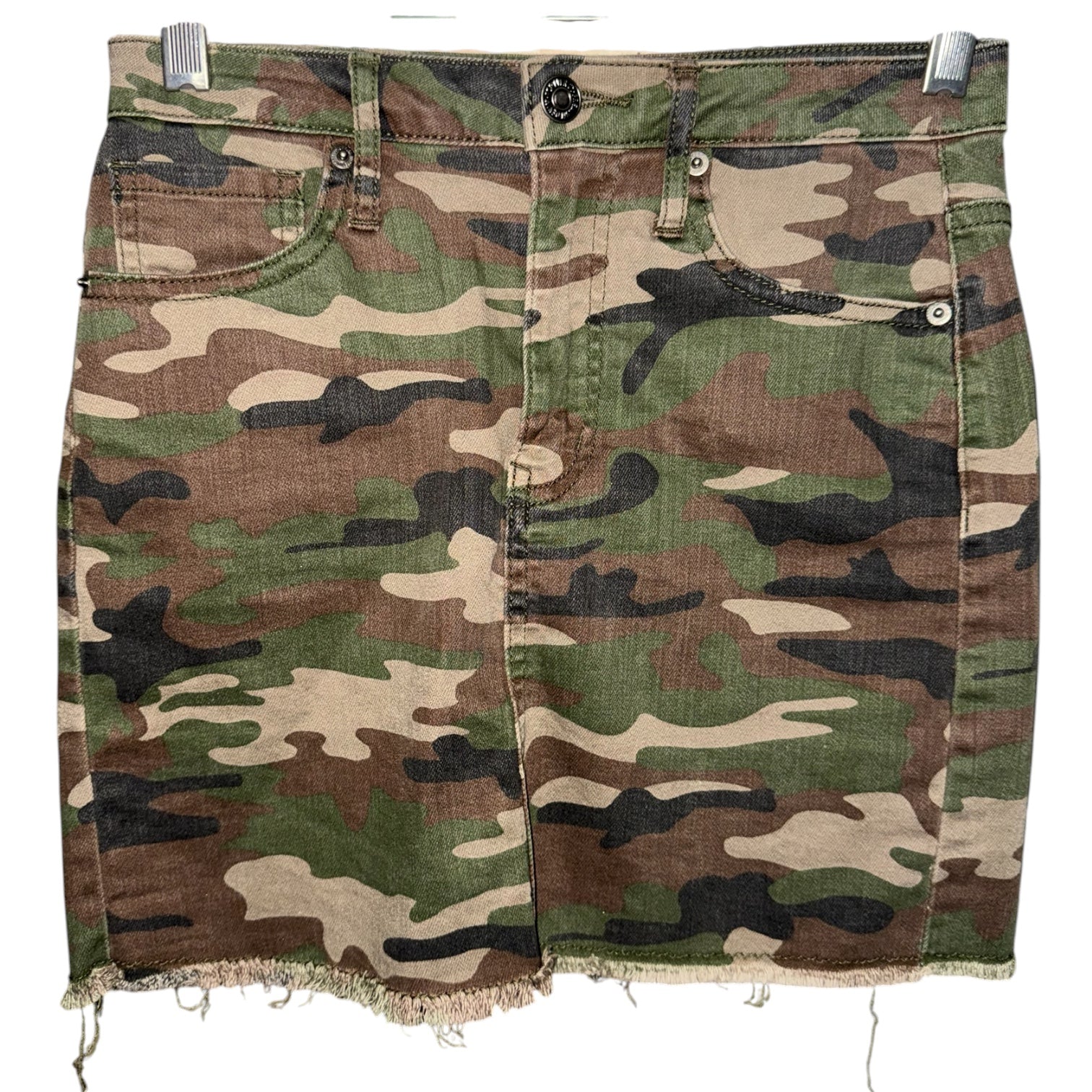 Camouflage Distressed Denim Mini Skirt