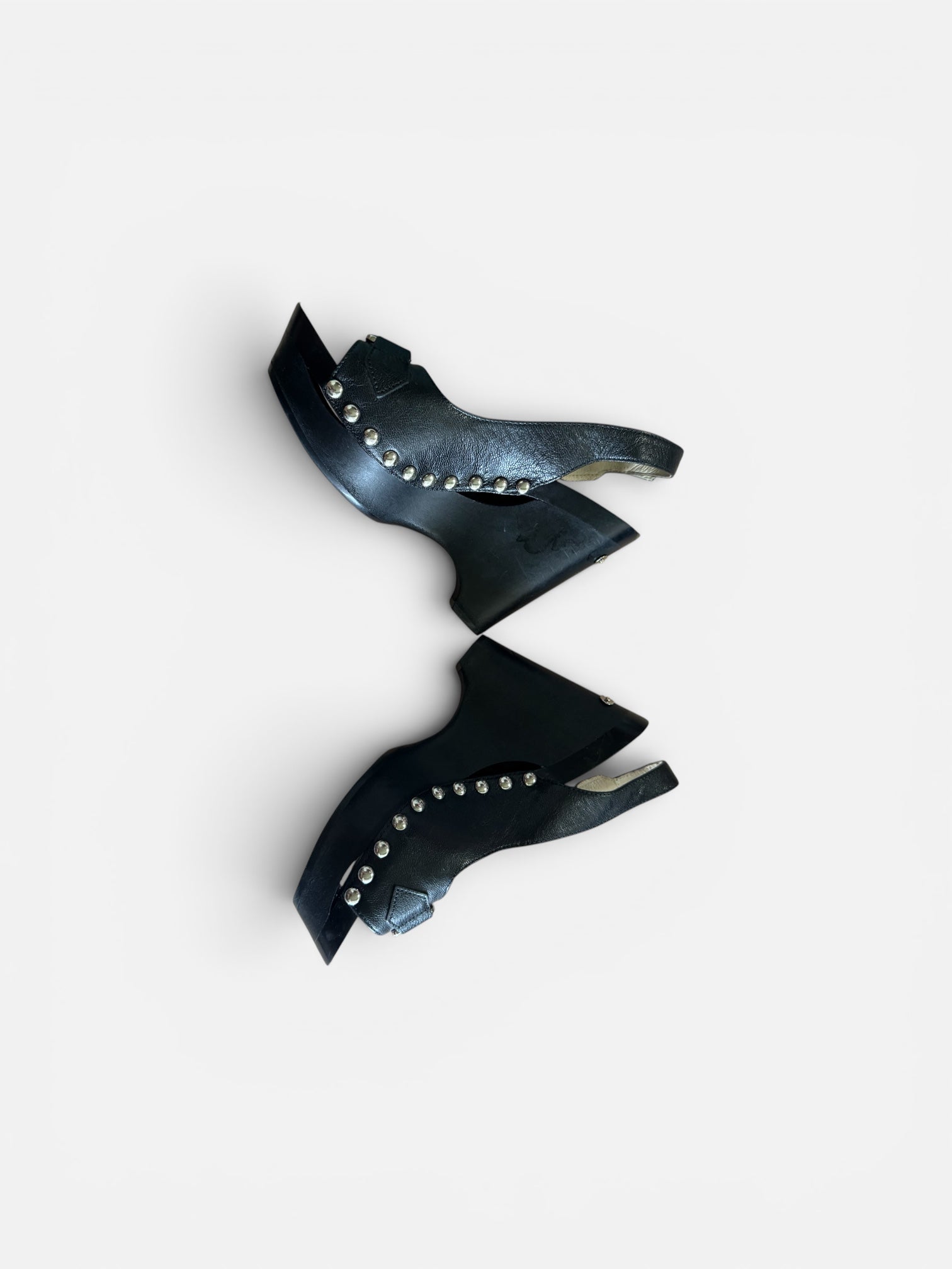 Michael Kors Black Leather Studded Platform Wedge Sandals