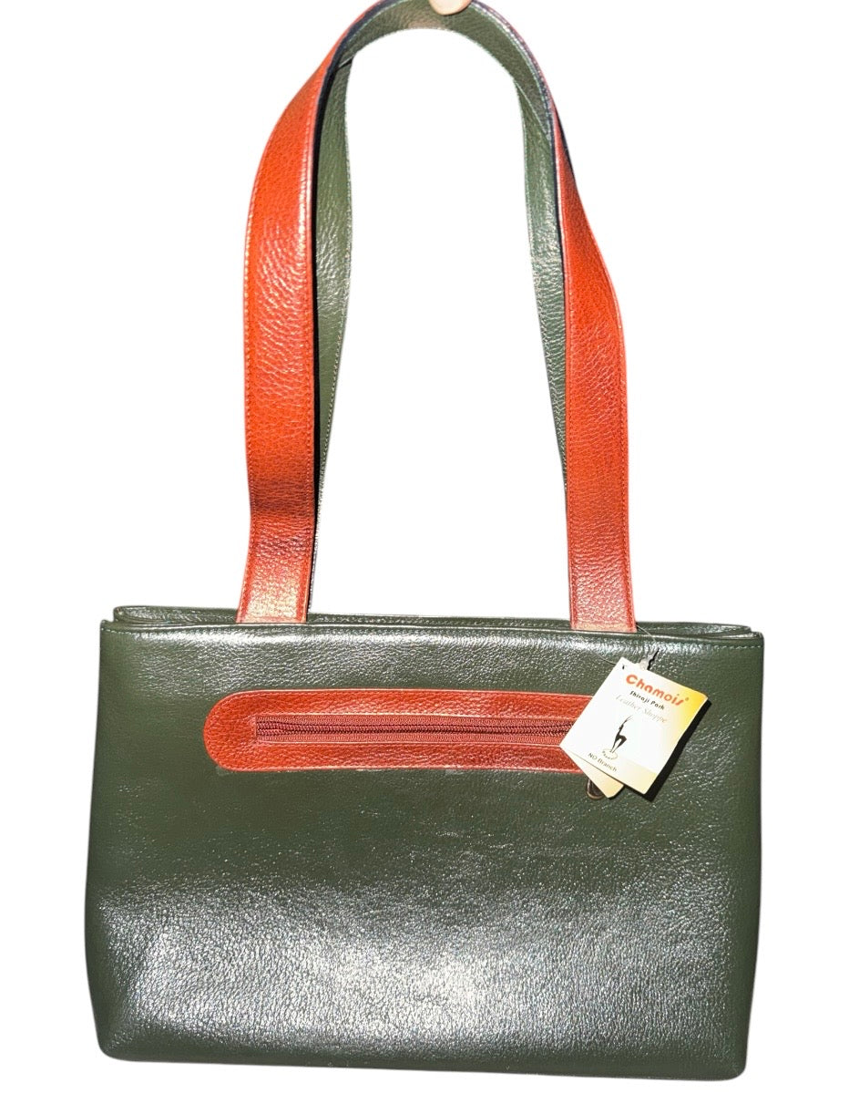 Osmondo Forest Green & Cognac Pebbled Leather Tote