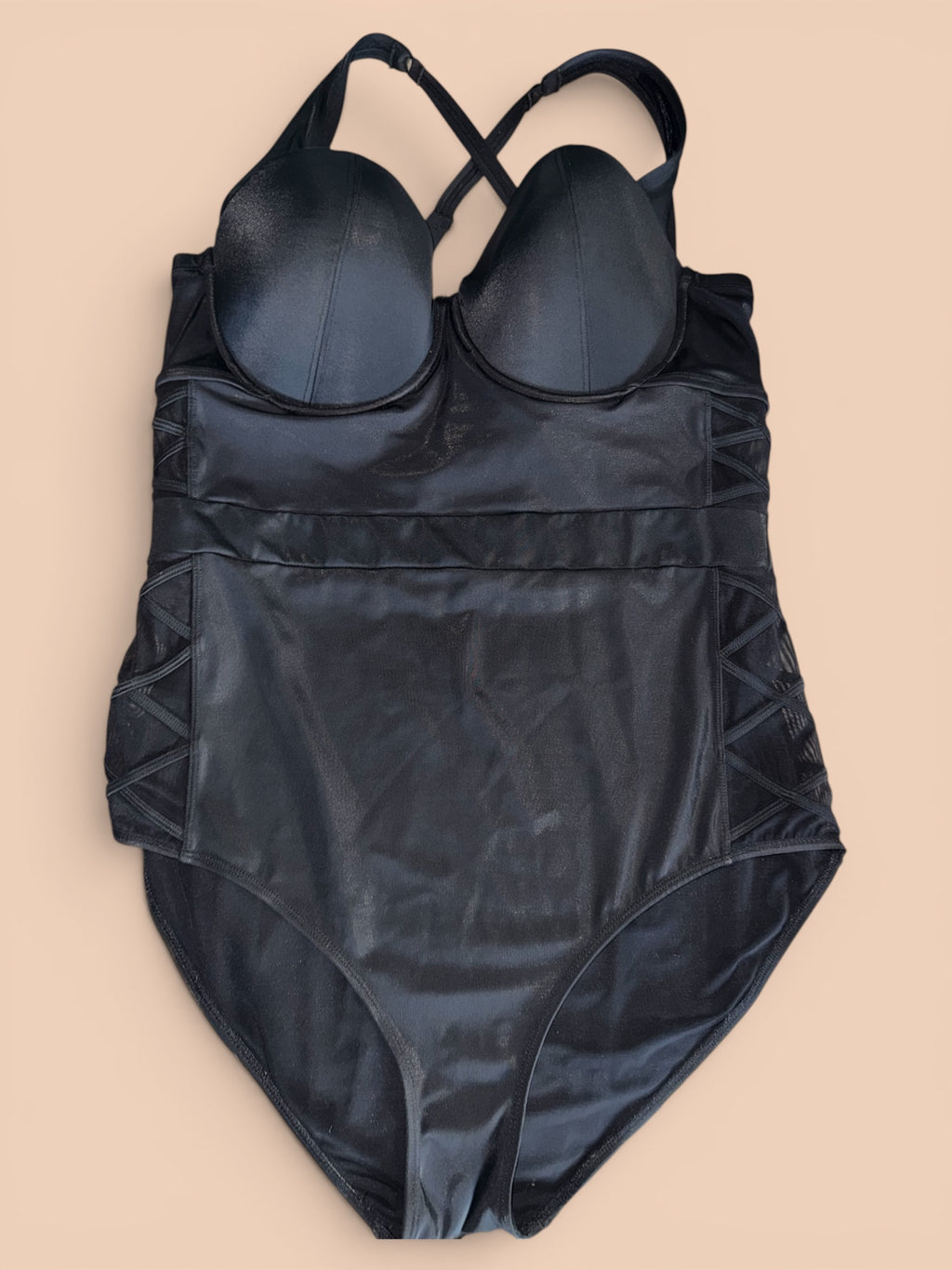 Torrid Black Strappy Side Mesh Cutout One-Piece Swimsuit Underwire